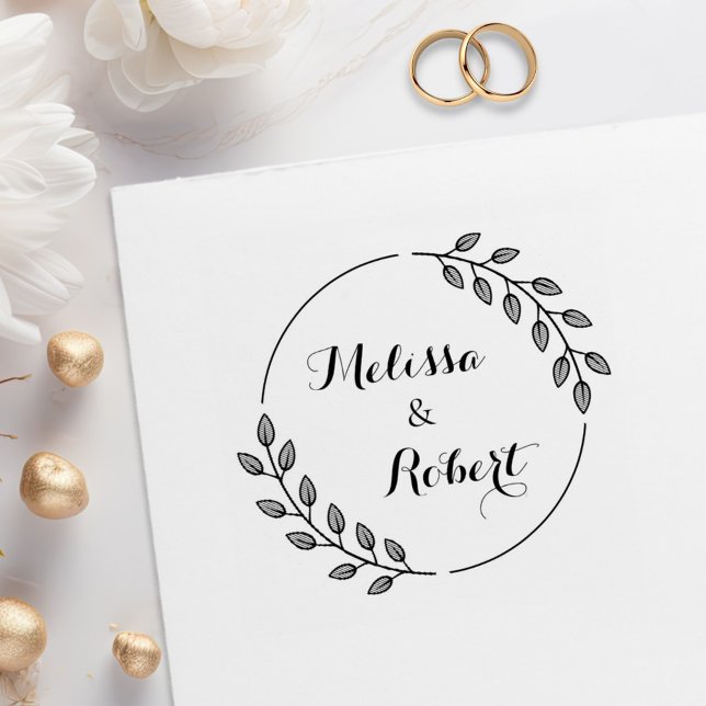 Round Leaves Wreath Custom Names Stämpel (Skapare uppladdad)