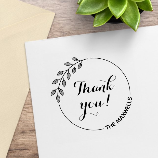 Round Leaves Wreath Thank You Family Name Stämpel (Skapare uppladdad)