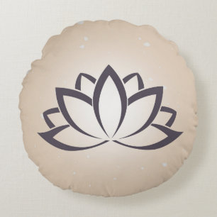 Round Lotus Symbol Dekorativ kudde Black och Tan