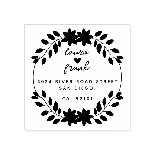 Round Löv par Namn Bröllop Returadress Stämpel (Tryck)