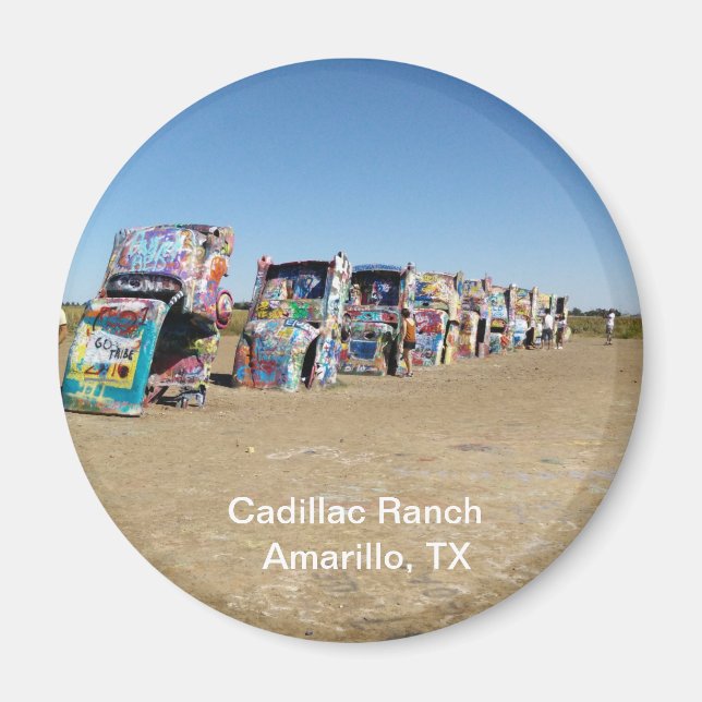 round, magnet, Cadillac Ranch, Amarillo, Texas Mag Magnet (Framsidan)