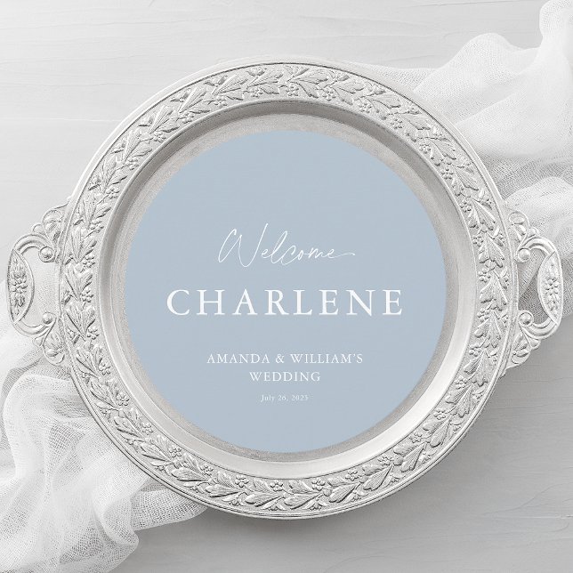 Round Menu med Guest Namn | Dusty Blue Bröllop Meny (Skapare uppladdad)