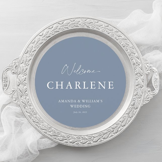 Round Menu with Guest Name | Dusty Blue Wedding Meny (Skapare uppladdad)