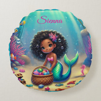 Round Mermazing Black/Mixed Heritage Dekorativ kud Rund Kudde