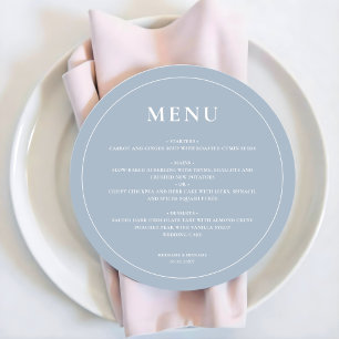 Round Modern Simple Dusty Blue Bröllop Menu Julkort