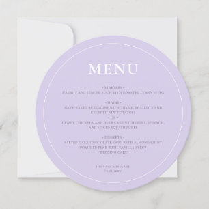 Round Modern Simple Lavender Lilac Bröllop Menu Julkort