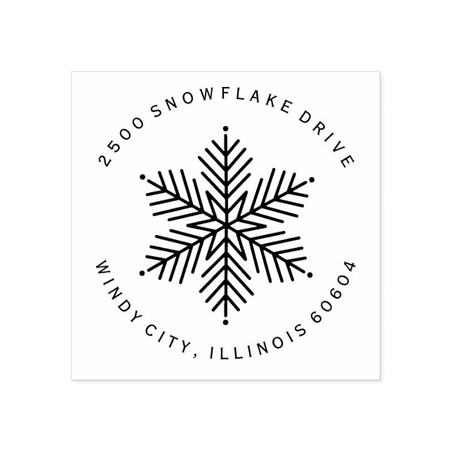 Round Modern Winter Snowflake Helgdag Adress Stämpel (Tryck)