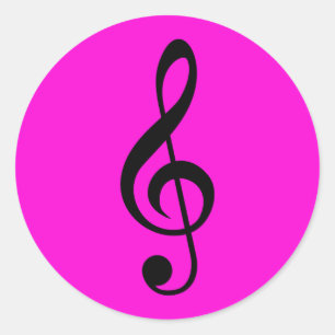 Round Neon Rosa Treble Clef Stickers Runt Klistermärke
