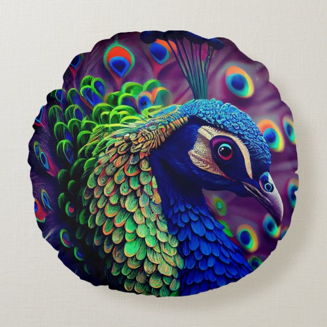 Round Peacock Dekorativ kudde (Framsidan)