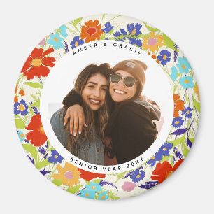 Round Photo Söt Wildblomma Ram med Text Magn Magnet