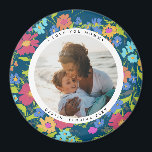 Round Photo Söt Wildblomma Ram med text Magnet<br><div class="desc">Fira ett favoritfamiljeögonblick med den här runda fotografmagneten och vit,  marin blå,  målande vild blomma ram med redigerbar text för att memoriera en speciell händelse eller person.</div>