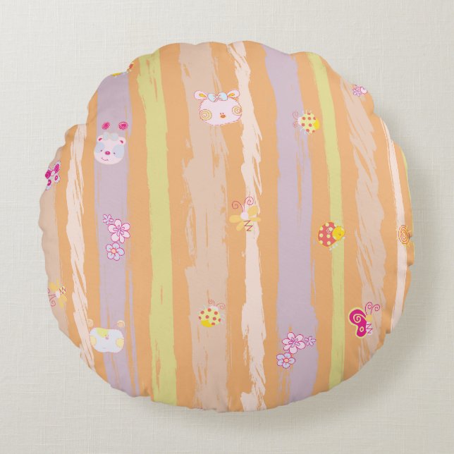 Round Pillow – Baby Joy & Creatures Pastel Animal Rund Kudde (Framsidan)