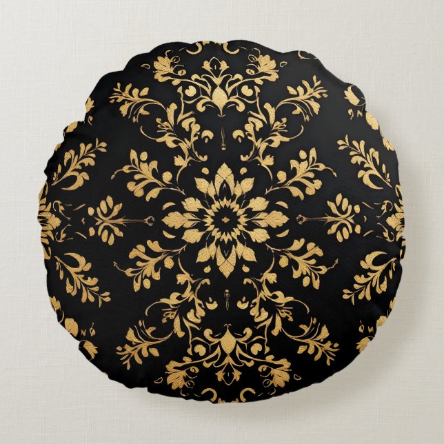 Round Pillow black yellow pattern  Rund Kudde (Framsidan)