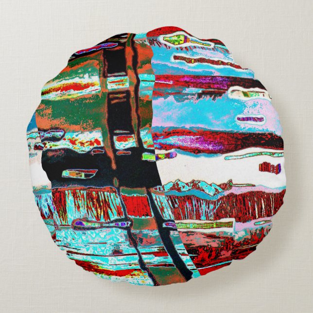 Round Pillow – Collapse Reflection Abstract Design Rund Kudde (Baksidan)
