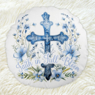 Round Pillow Faith i Fullt Bloom Bluebonnet Påsk Rund Kudde