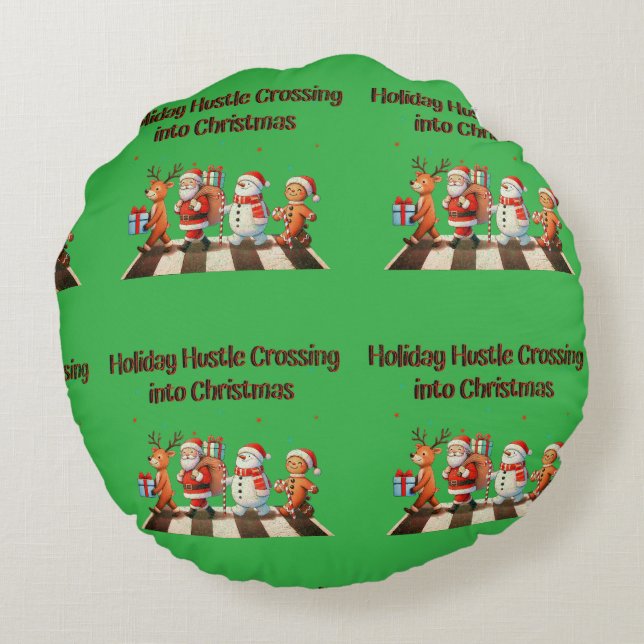 Round Pillow Helgdag Hustle Crossing in Christma Rund Kudde (Baksidan)