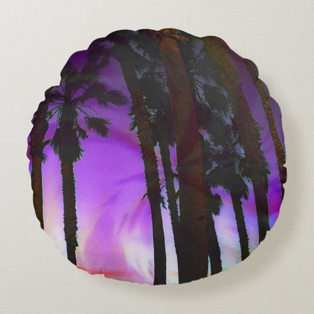 Round Pillow lila handflatan träd Rund Kudde (Framsidan)