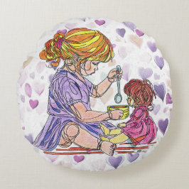 Round Pillow Little Girl och Babydoll Rund Kudde