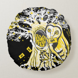 Round Pillow – Urban Tree Owl & Wealth Surreal Pop Rund Kudde