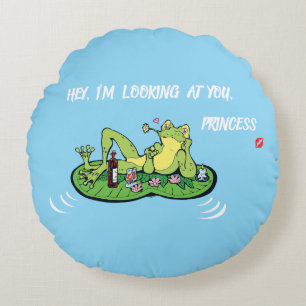 Round Pillow Valentine Day Kärlek Frog Rund Kudde