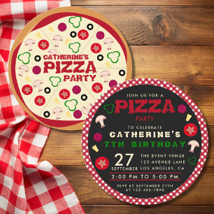 Round Pizza Party Barns födelsedag Inbjudningar