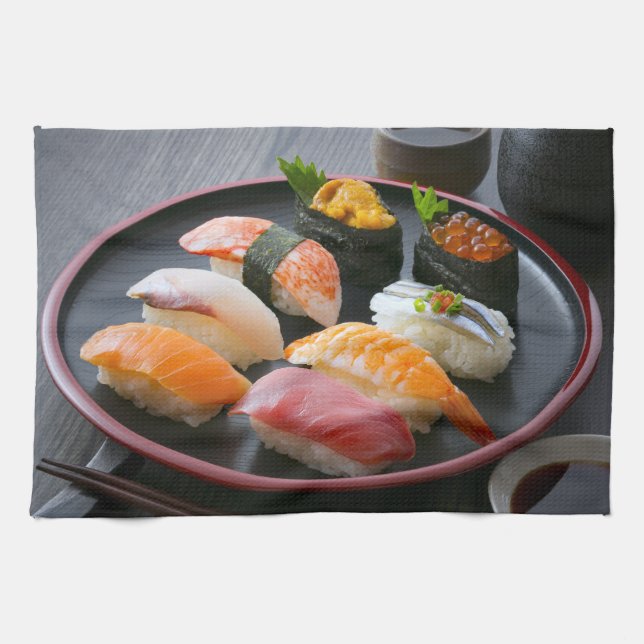 Round Plate Sushi Art Kökshandduk (Horisontell)