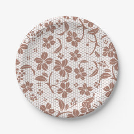 Round plate with a brown floral pattern
