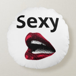 Round Pop Art Pillow Red Polka Dot Lips with "Sexy Rund Kudde