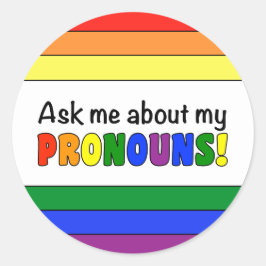 Round Pronouns Sticker (regnbåge) Runt Klistermärke
