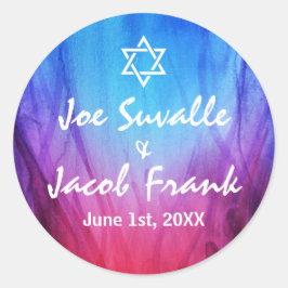 Round Pub Mitzvah Stickers | Blå röd | Brandis Runt Klistermärke