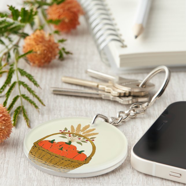 🔑 **Round Pumpkins & Wheat Basket Keychain (Högra Framsidan)