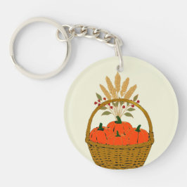 🔑 **Round Pumpkins & Wheat Basket Keychain