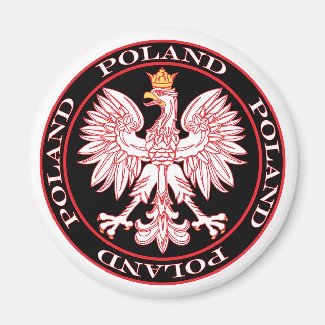 Round Red Poland Eagle Magnet (Framsidan)