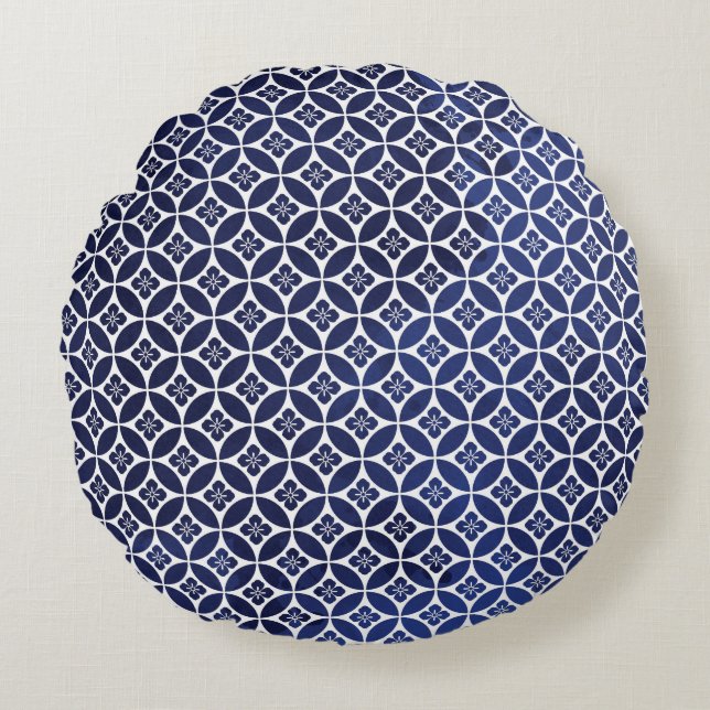 Round Reversible Japansk Mönster Pillow Rund Kudde (Framsidan)