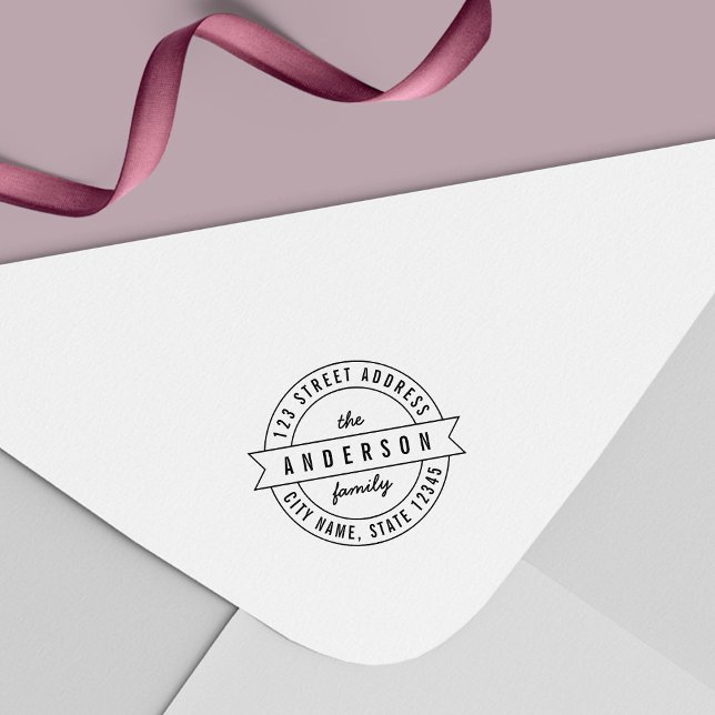 Round Ribbon Modern Family Namn-Returadress Självfärgande Stämpel (Skapare uppladdad)