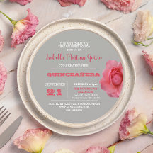 Round Ro Grått Quinceañera-inbjudan