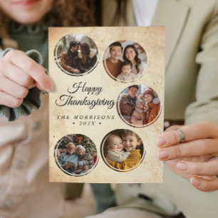 Round Rustic Collage 5 Foton Happy thanksgiving Julkort