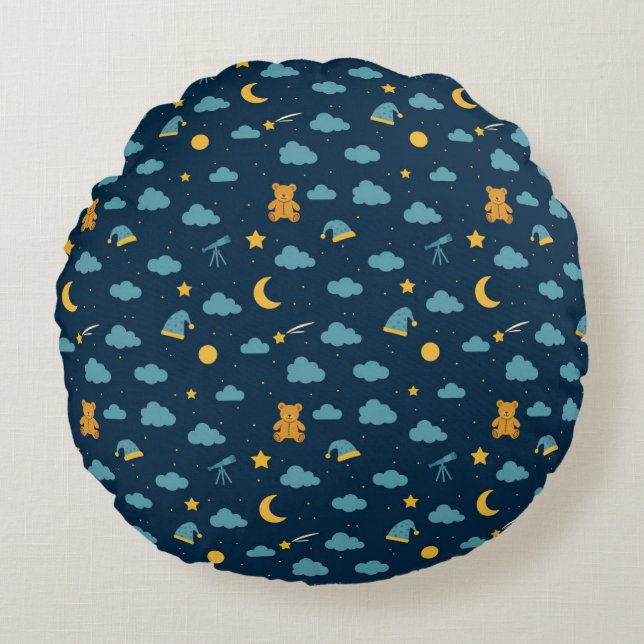 Round Snuggle Pillow – Celestial Teddy Adventure Rund Kudde (Framsidan)