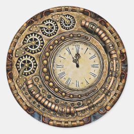 Round Steampunk Pocket Watch Bröllop Sticker Runt Klistermärke