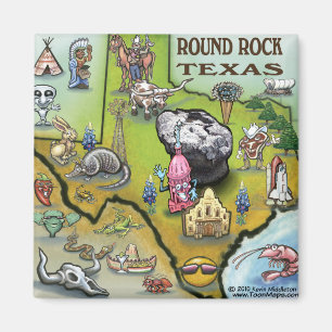 Round Sten Texas Tecknad Karta Magnet