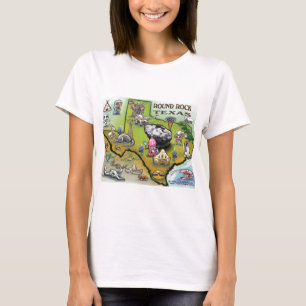 Round Sten Texas Tecknad Karta T Shirt