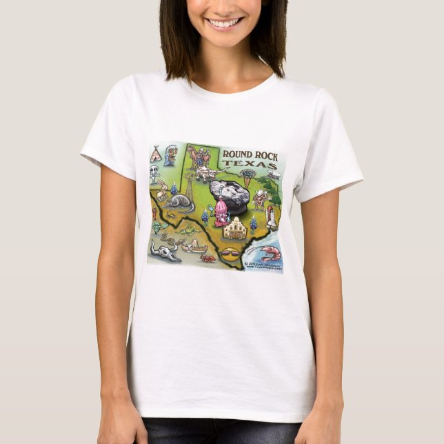 Round Sten Texas Tecknad Karta T Shirt (Framsida)