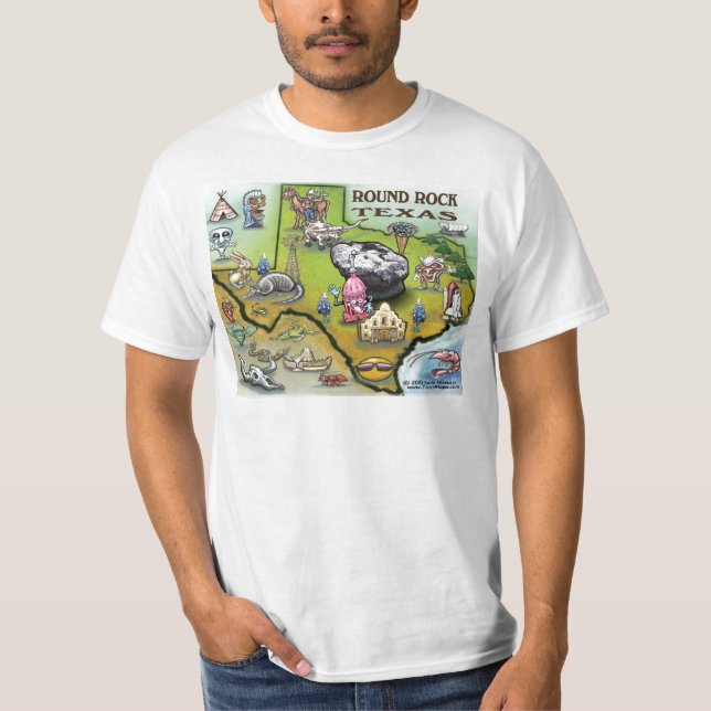Round Sten Texas Tecknad Karta T Shirt (Framsida)