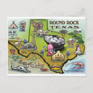 Round Sten Texas Tecknad Karta Vykort