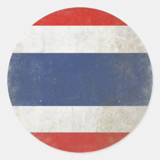 Round Sticker med Distress Thailand Flagga Runt Klistermärke