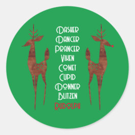 Round Sticker-Santa's Reindeer-Rudolph Runt Klistermärke