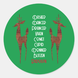 Round Sticker-Santa's Reindeer-Rudolph Runt Klistermärke