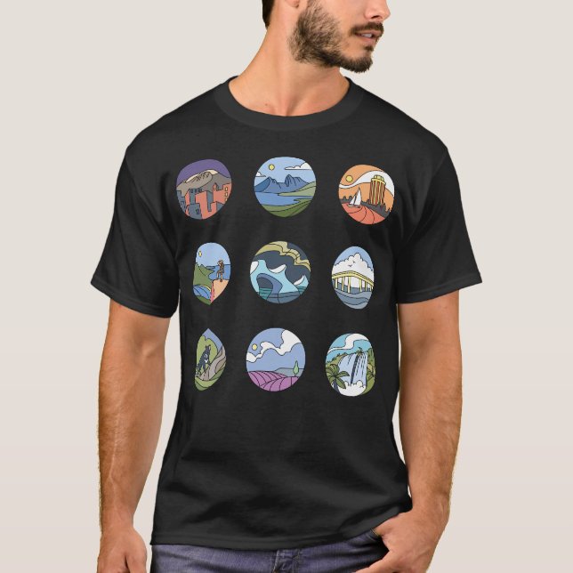 Round Tasmania Vignettes T Shirt (Framsida)
