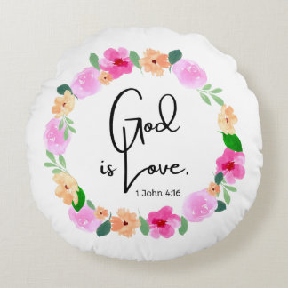 Round Throw Pillow God is Love Bible Verse Rund Kudde
