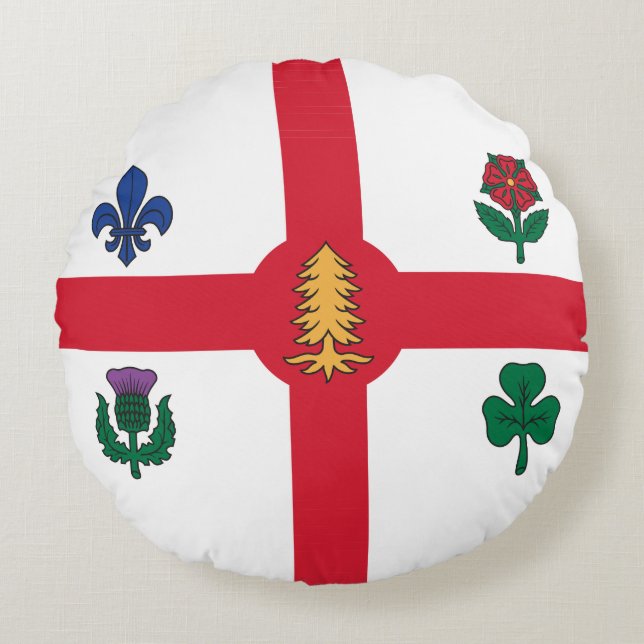 Round Throw Pillow with flag of Montreal, Canada Rund Kudde (Framsidan)